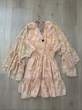 Vici Peach Floral Bell-Sleeve Mini Dress